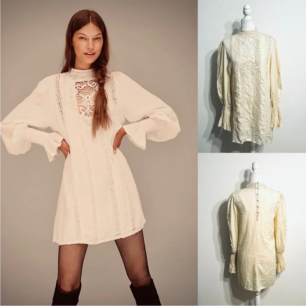 Free People One Ivory Vienna Crochet Mini Dress